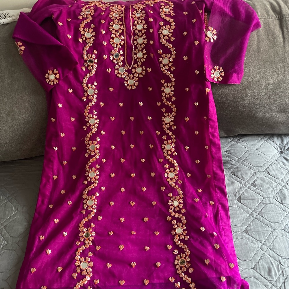 India Boutique Magenta Wedding Gotta Dress with Gold Embellishments